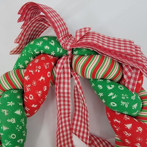 Vintage Cottagecore Christmas Holiday Braided Multipattern Cotton Wreath - Picture 4 of 7